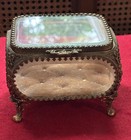 Antique Filigree Jewelry Box Casket With Beveled Glass