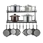 Hanging Rack Storage Kitchen Organizer Pot  pan Wall Mounted Holder Shelf Hooks