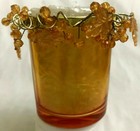 Vtg Home Interior Candle Holder Pair Fall Orange Glass Leaves Beaded Rim  Nib