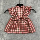 Vtg 50s Deb-ettes Toddler 3t-4t Girls Dress Puff Sleeve White With Red Plaid