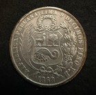 1868 Y b - Peru Un Sol 90  Silver Coin