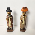 Vintage Pair Of Hand Carved And Painted Wooden Asian Man And Women Figurines