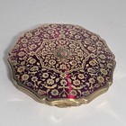 Mcm Stratton Enameled Powder Compact   Lovely English Gold Plate   Mirror Intact