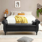 63  Modern Pu Leather Upholstered End Of Bed Bench Storage Ottoman With Arm