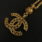 Ega Chanel Cc Logo Plate Gold Tone Long Pendant Necklace 2bj2393