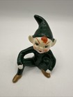 Vtg Mcm Elf Figurine Christmas Pixie Boy Sculpture Green Ceramic Laying Down 