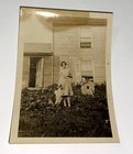 Rare Antique Vintage American Girl  Pet Dog   Chicken Coop Farm Snapshot Photo 