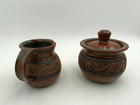 Vtg Signed Nick Blaisdell Pottery Covered Sugar Bowl And Creamer
