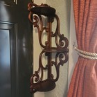 Antique Asymmetrical 3 Tiered Scrolling Wooden Corner Wall Shelf