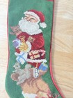 Vtg Wool Needlepoint Christmas Stocking Santa Squirrel Bear Presents Felt 22   