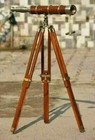 Antique Nautical Floor Standing Brass 18 Inch Telescope With Wooden Tripod Stand