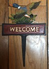 Cast Iron Welcome Front Door Stake Mallard Duck Reproduction Of Old Style