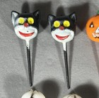9 Vintage Halloween Cupcake Picks Cake Toppers Cat Pumpkin Skeleton Witch