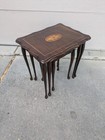 Vintage Set Of 3 English Regency Mahogany Wood Nesting Tables Queen Anne Legs K4