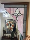 Vtg Tiffany Style Stained Glass Corner Framed Window Corbel Panel Leaf Handmade