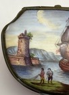 Antique French Ship At Port Bilston Or Battersea Enamel Patch Snuff Box