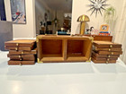 Vintage Mcm Wooden Coaster Set With Brass Accents   12 Wood Coasters