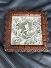 Framed Antique Tile Floral Trivet Arts   Crafts Nouveau  Green Ornate Very Old