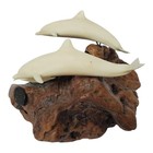 John Perry Sculpture White Dolphins Parents   Baby On Burl Wood