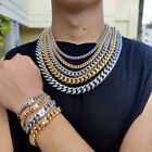 Mens Miami Cuban Link Bracelet Or Chain Necklace 18k Gold Plated Stainless Steel
