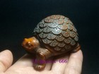 S Fortune Japanese Boxwood Hand Carved Coin Turtle Figure Statue Collectable