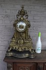 Antique Xl Belgian Bronze Signed Mantel Clock Satyr Dragon Birds