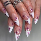 White Edge French Nail Tips Purple Star Fake Nail Stiletto Medium False Nail