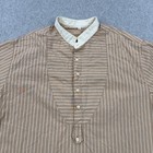 Vintage Wah Maker Shirt Mens Large Tan Striped Band Collar Western Made In Usa
