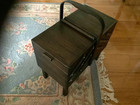 Vintage Wooden Accordian Style Singer Sewing Box Basket Euc