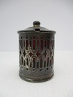 R  Wallace Sterling Silver Mustard Pot Pierced Ruby Red Glass Insert