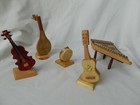 Mini Decoration Wooden Musical Instrument Set Violin Oud Tabla Tambourine Guitar
