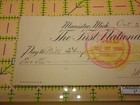 1899 First National Bank Manistee Mi Check Battleship Revenue Stamp Antique