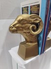 Vintage Solid Brass Ram Head Bookends Andrea By Sadek Made In Korea 6 75  Tall