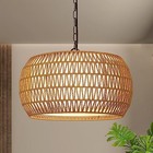 Rattan Farmhouse Chandelier Light Fixtures  5-lights Boho Large Pendant Brown