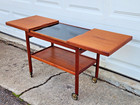 Kurt Ostervig Mid Century Danish Modern Teak Expandable Two Tier Bar Cart