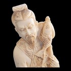 Vintage Set 2 Hand Carved Asian Statues 13  Fisherman   Woman Italy 