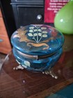 Beautiful Antique Victorian Floral Hand Decorated Art Glass Jewel Box