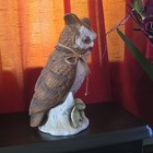 Owl Bird Figurine Brown   White Owl On Tree Stump Base Decorative Statue