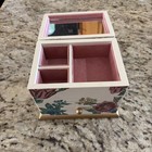 Vintage Floral Trinket Box Cream Jewelry Storage With Gold Base