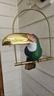 Rare Toucan Bird In Brass   Copper W leather Feathers Of Blue green  Red   White