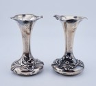 Kerr Sterling Silver Art Nouveau Floral Flower Bud Vases Antique Vintage Pair 