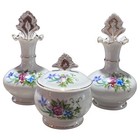 Vintage Porcelain 3 Piece Vanity Dresser Set Powder Box 2 Perfume Bottles Japan