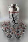 Vintage Mcm Glass Aluminum Cocktail Shaker Barware With 6 Glasses Drink Recipes