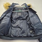 Awaknd Land Mens Navy Blue Weather Tech Bomber Jacket Faux Fur Hood Size Large