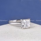 Solid 14k White Gold Moissanite Hidden Halo Engagement Ring 2 10 Ct Princess Cut