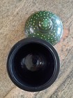 Vintage Paper Mache Trinket Box Emerald Green Polka Dot Round India 