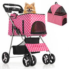 4 Wheels Pet Stroller 3-in-1 Cat Travel Carrier W detachable Basket cup Holder