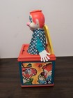Vintage 1971 Mattel Jack In The Box Music Crank Clown All Tin Toy   Still Works 