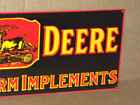 John Deer Quality Farm Implements Rare Size Deere Stepping Over Tree  Black Sign