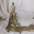 Antique French Louis Xv Rococo Style Brass Fireplace Andirons And Fender Large